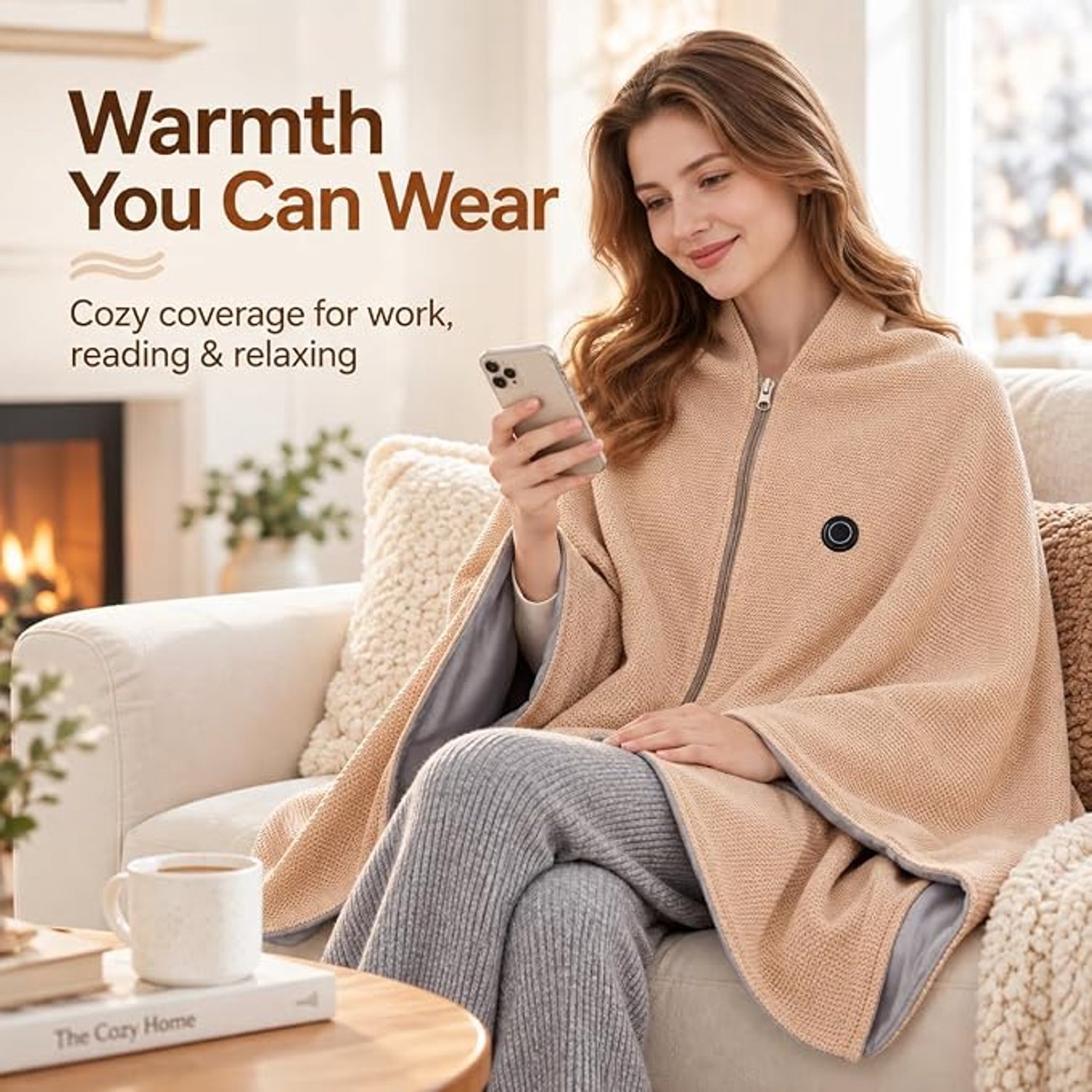 Elektrische deken - 150x80cm - Elektrische Cape met Rits - 3 Standen - Oplaadbare elektrische deken - electrische deken 1 persoons - Warmtedeken - Verwarmde deken - Draagbare verwarmde omslagdoek - USB (Excl. Powerbank) - voor buiten, thuis -TENGYIF® – foto 2