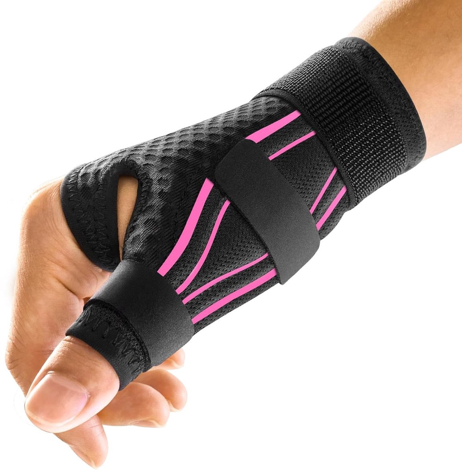 Duimbrace – Duimspalk voor Links & Rechts – Duimsteun – Duimorthese – Verstelbaar – Ademend & Zacht – Unisex – One Size – Zwart/Roze
