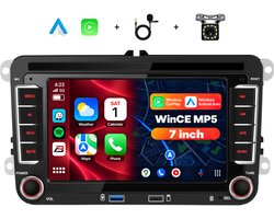 Boscer 2 Din Autoradio met 7 Inch Scherm - Geschikt voor Volkswagen Golf, Polo & Passat, Seat Leon & Skoda Fabia - Draadloos Apple CarPlay & Android Auto - Bluetooth Handsfree Bellen - CAN-bus - Achteruitrijcamera & Microfoon