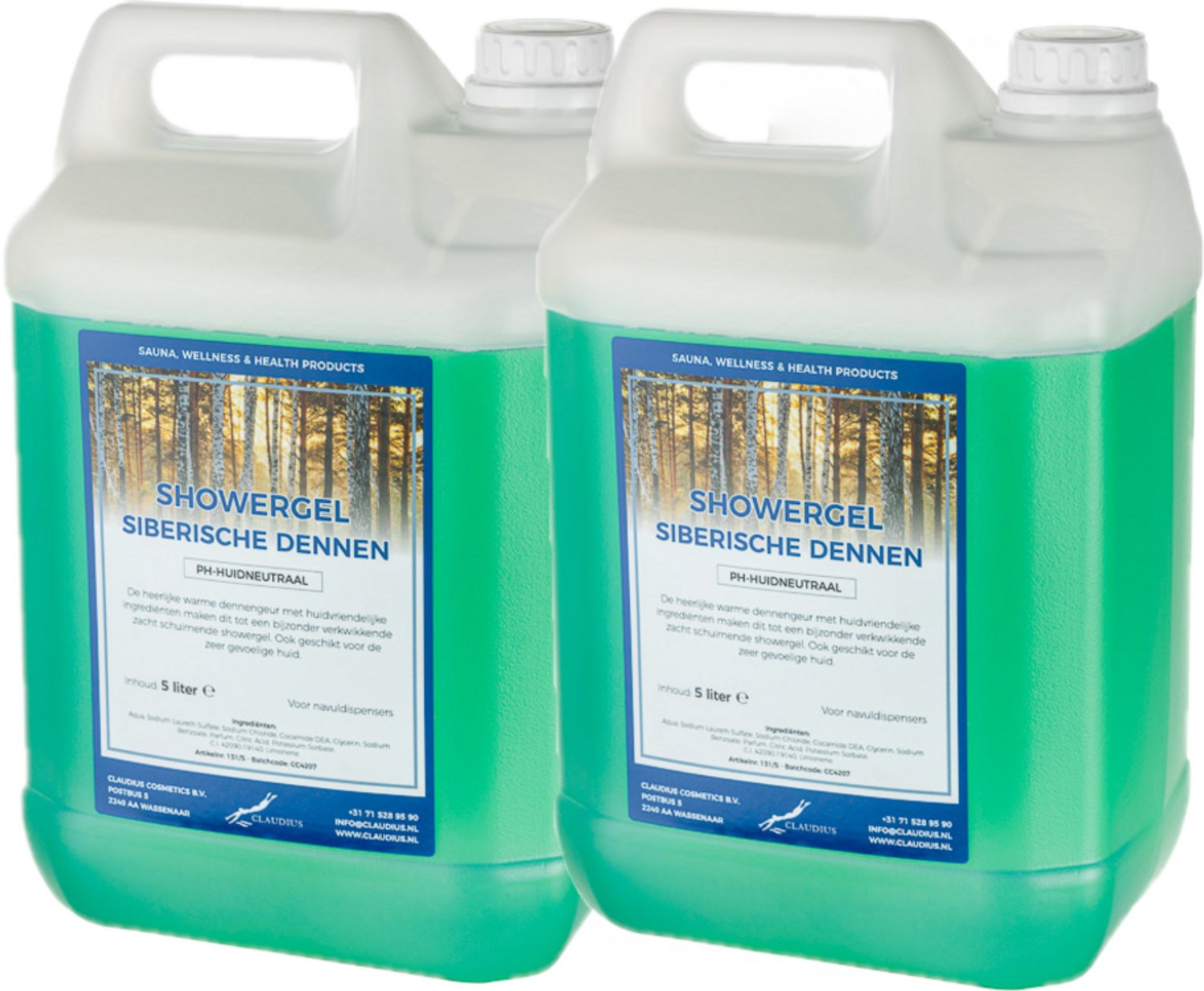 Claudius Douchegel Siberische Dennen 5 liter - set van 2 stuks - showergel - navulling - voordeelverpakking