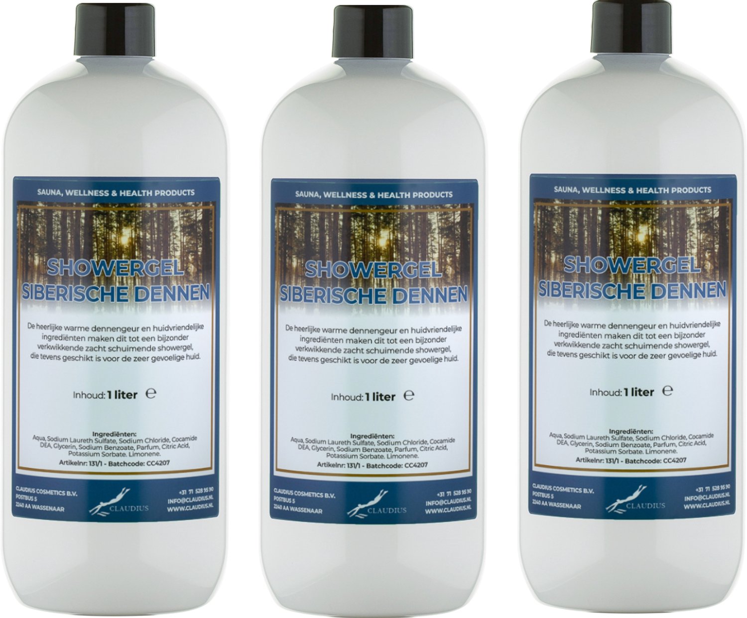 Claudius Douchegel Siberische Dennen 1 Liter - set van 3 stuks - showergel - navulling - voordeelverpakking