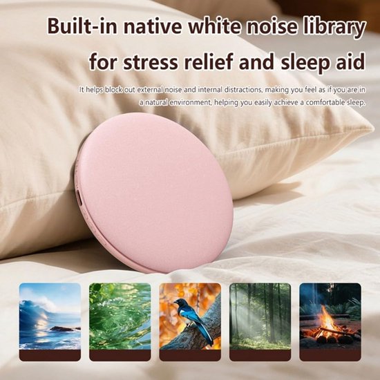Kussenspeaker Slaapspeaker Bluetooth 5.4 - Witte Ruis Luidspreker onder het Kussen - Timer 30 60 90 Minuten Type-C - Slaapkamer Reizen - Roze — afbeelding 5