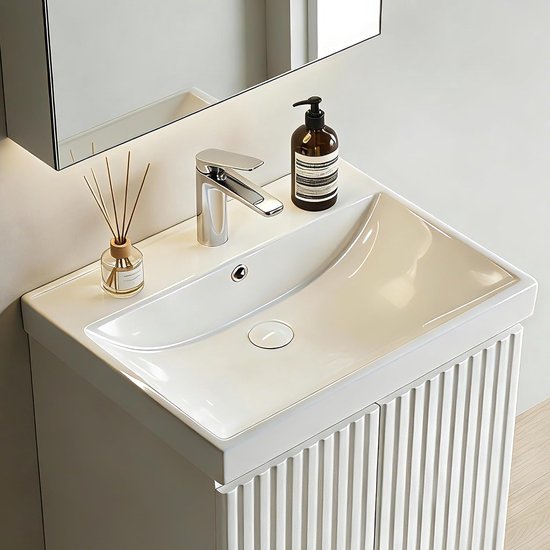 Keramische Inbouwwastafel 61x46x16,5 cm – Wit – Rechthoekige Badkamerwastafel met Kraangat en Overloop – Moderne Inbouw Wasbak**