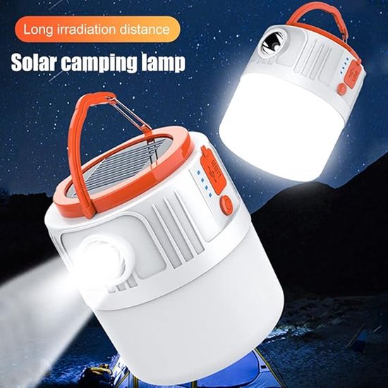 Solar Camping Light, USB Oplaadbare Outdoor Camping Licht met Afstandsbediening, 300LM LED USB Oplaadbare Tent Lamp, Solar LED Waterbestendig Tent Licht voor Camping, Wandelen, Vissen，Geschikt voor gebruik buitenshuis in noodsituaties. — afbeelding 5
