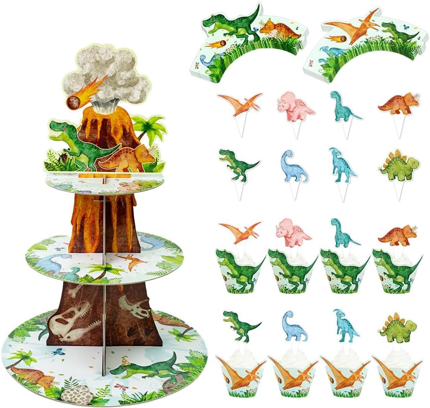 Cupcake-stand 3 verdiepingen dinosaurus
