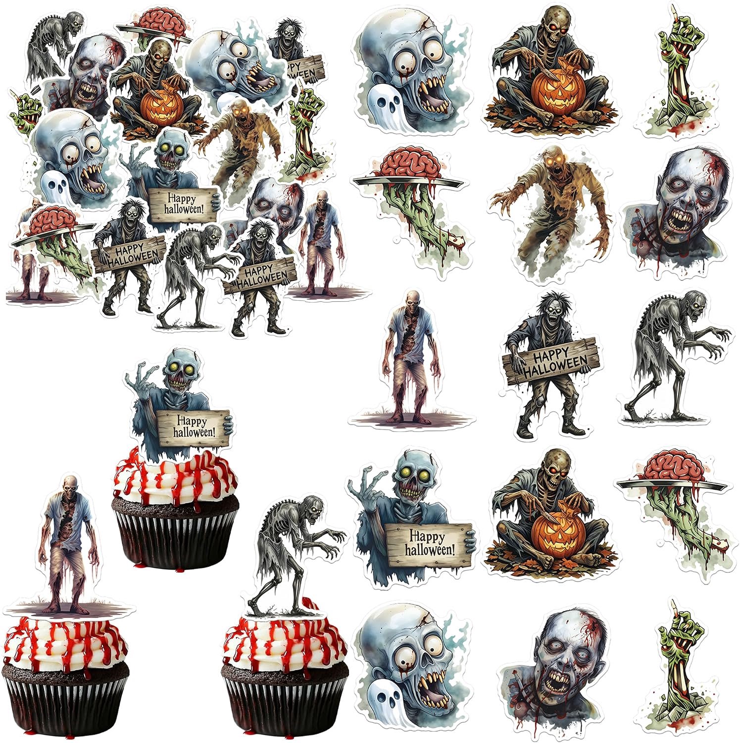 60 Stuks eetbare Halloween taartdecoratie zombies
