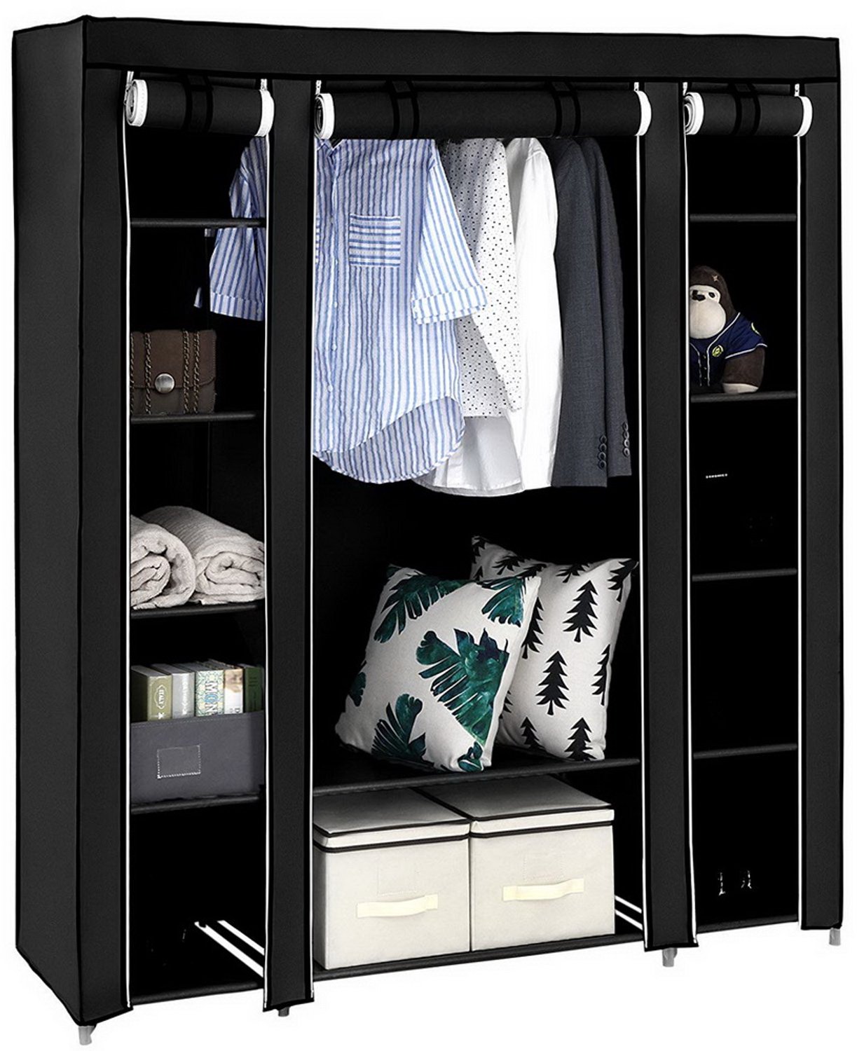 LEADZM Kledingkast - Zwart - 150 x 45 x 175 cm - met 1 kledingroede en stofhoes