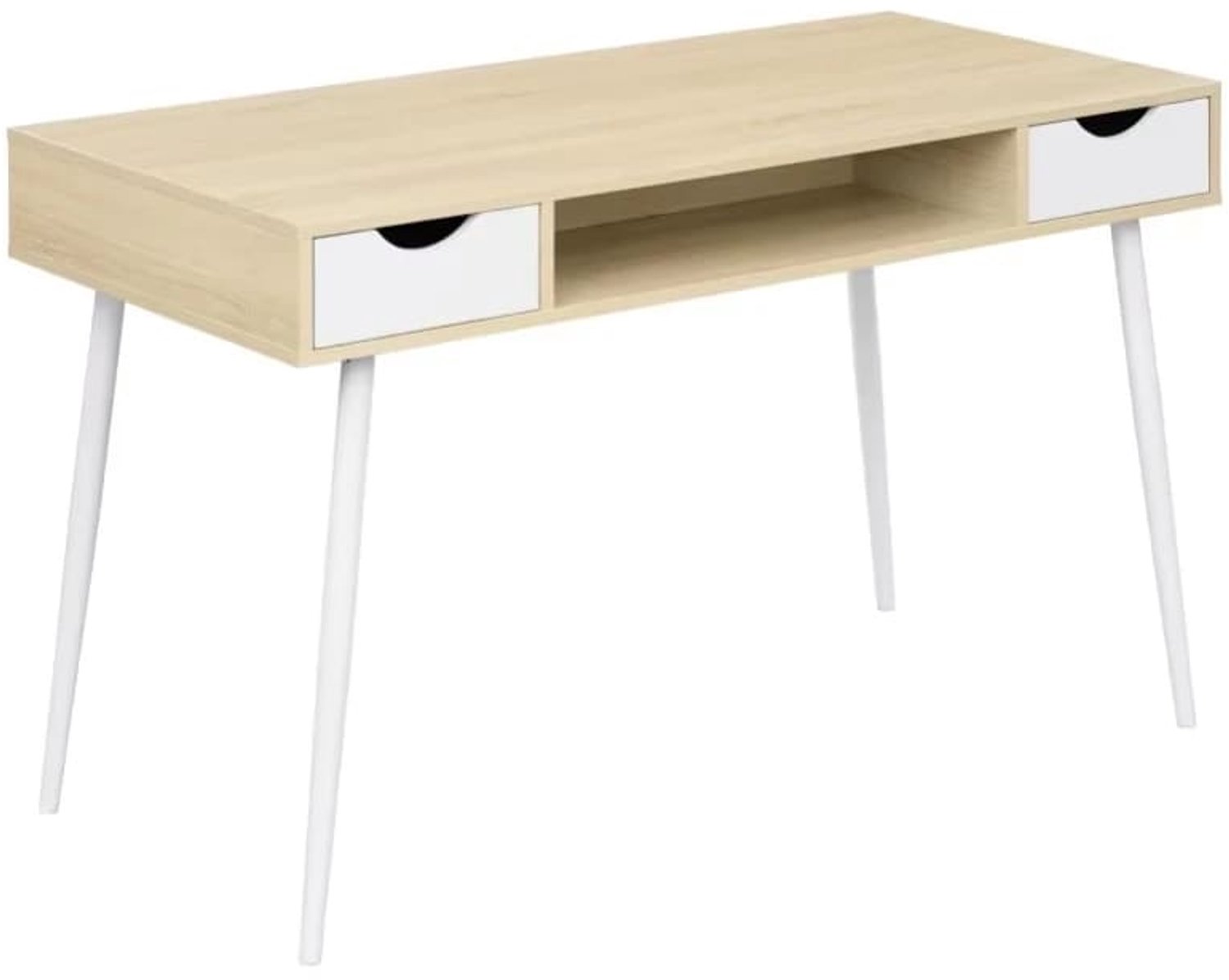 Woltu Saska bureau met 2 lades en open vak - licht eiken/wit - circa 120 × 58 × 77 cm