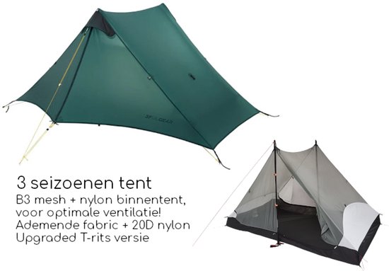 3F UL GEAR Lanshan 2 – 2-persoons Tent – Ultra Lichtgewicht – 3 seizoenen trekking tent – Waterdicht – Kampeertent – Kamperen – Dubbeldaks trekkerstent – Hiking & Wandelen – Groen — afbeelding 4