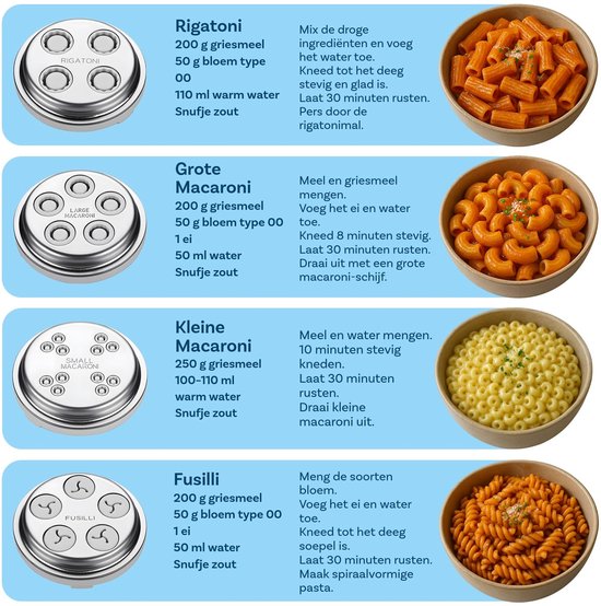 Pasta Opzetstuk voor Mixers van – 7-in-1 Pastamaker met Verwisselbare Vormen voor Fusilli, Rigatoni, Spaghetti, Bucatini, Fettuccine & Macaroni – Eenvoudig te Installeren — afbeelding 4