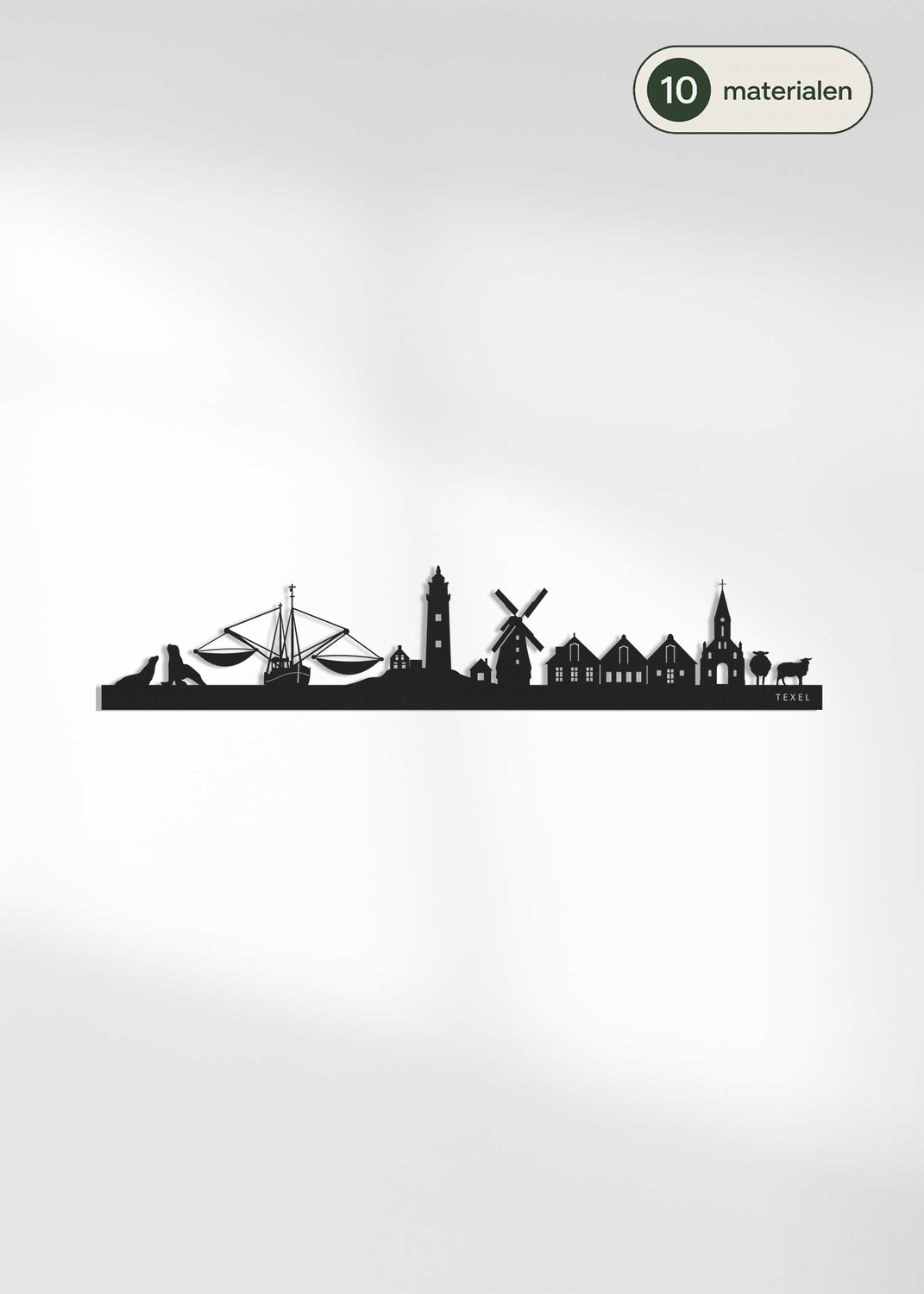 Houten Skyline Texel | Wanddecoratie voor aan de muur | Zwart MDF | 100 x 20 cm