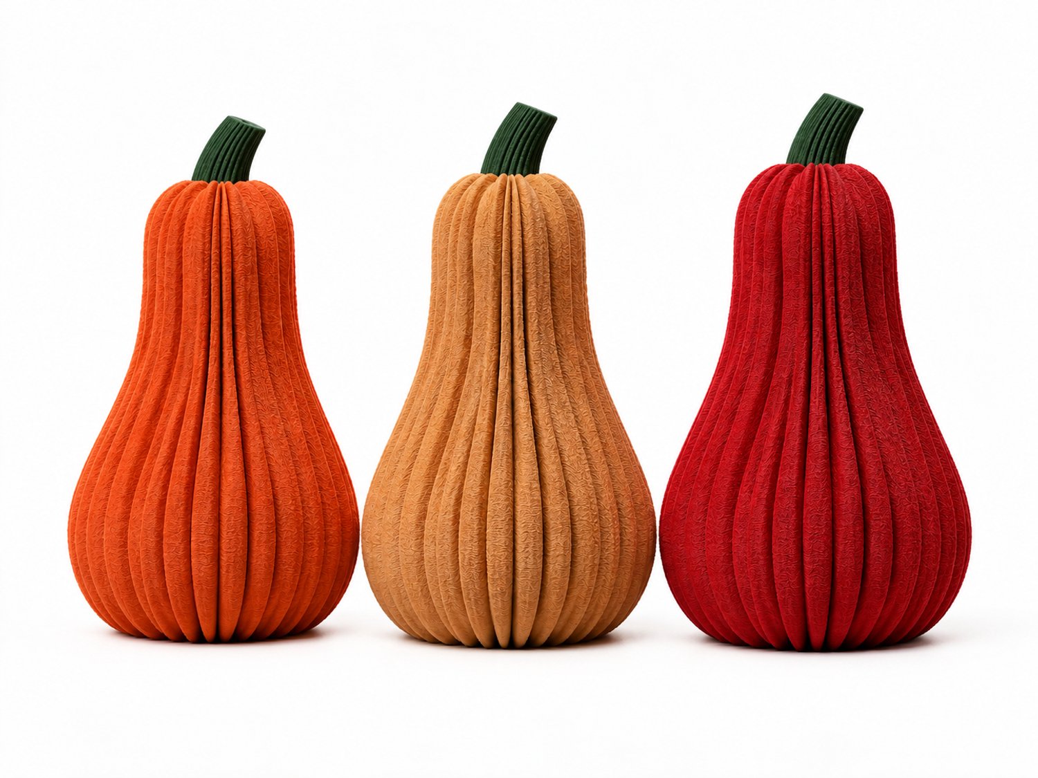 Geribbelde pompoen decoratieset – 3 stuks – 3D-geprinte herfstdecoratie