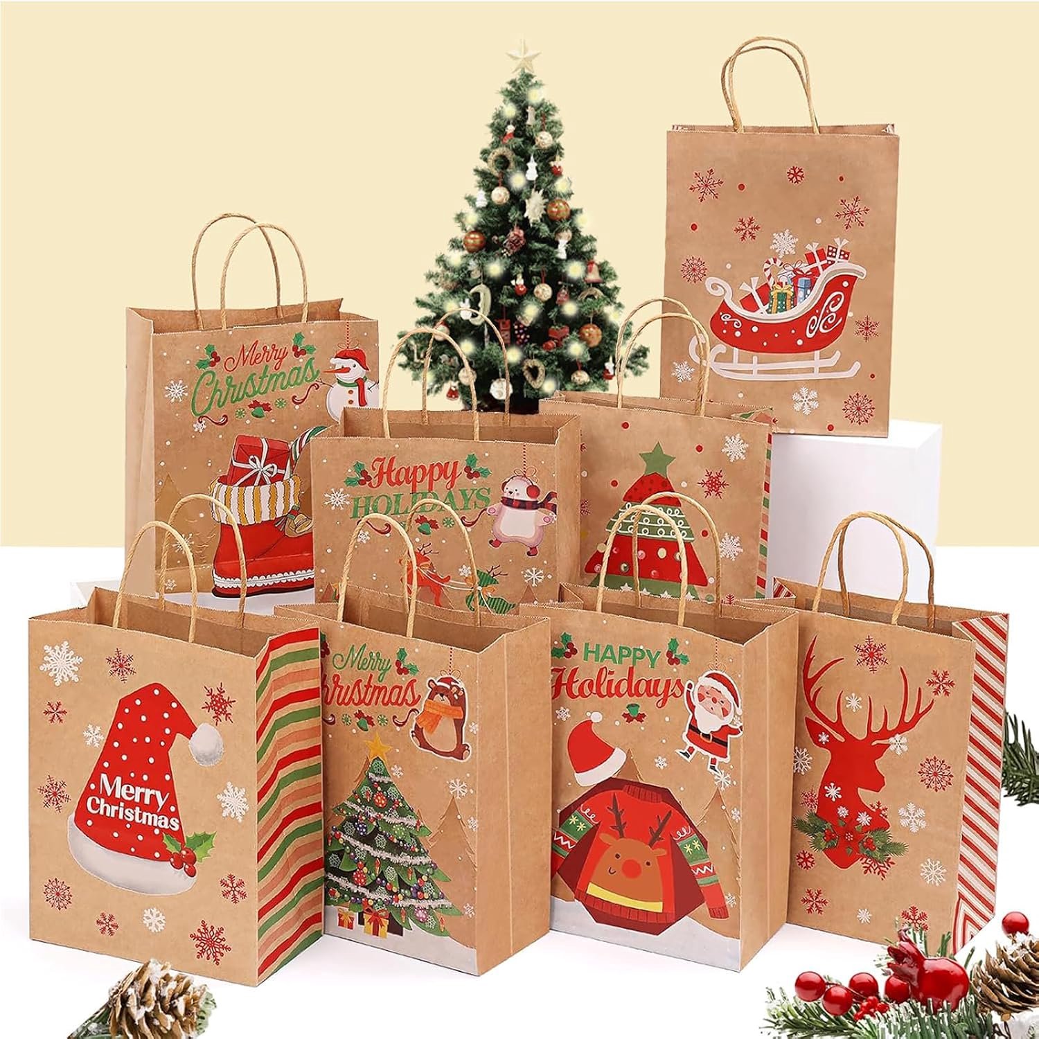 Cadeauzakjes 21 x 15 x 8 cm - kraftpapier - gepersonaliseerd - perfect voor kerstfeestjes - 24 stuks - m-winkel