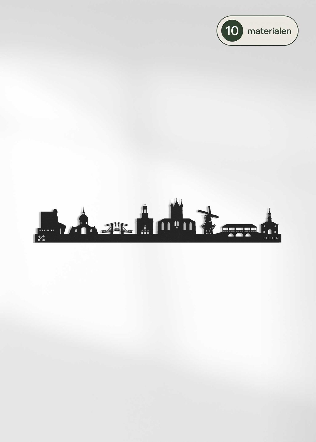 Houten Skyline Leiden | Wanddecoratie voor aan de muur | Zwart MDF | 70 x 12 cm