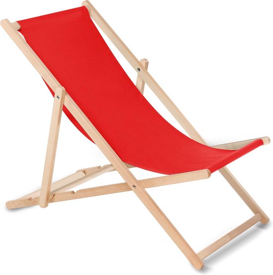 Houten ligstoel strandstoel gemaakt van hoogwaardig beukenhout met drie verstelbare rugleuningposities
