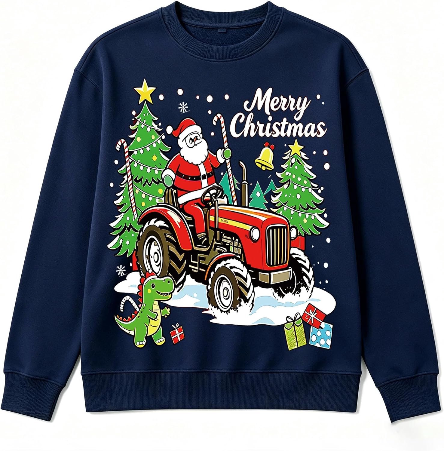 Kersttrui met kerstprint, lange mouwen, ronde hals