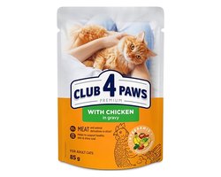Natvoer Katten CLUB 4 PAWS - Kip in Jus - 24x85gr, Compleet Voeding met Omega 3 & 6