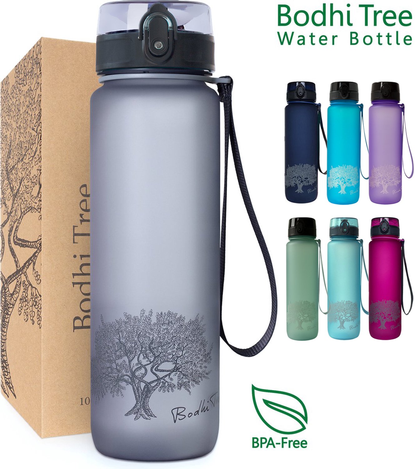 Bol.com Bodhi Tree® Waterfles 1 Liter - Drinkfles 1 Liter - 100% Lekvrij - Waterflessen Volwassenen - BPA vrij - Met Drinktuit -... aanbieding
