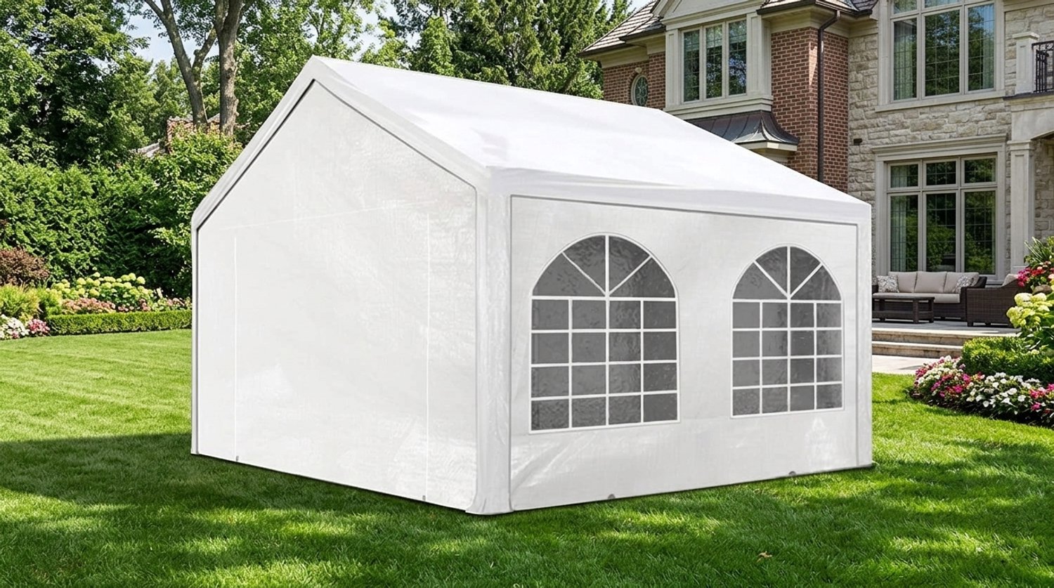Partytent 4x4m – Feesttent & Tuinpaviljoen – Waterdicht & UV-Bestendig PE Zeil (450 N) – Met Verzinkt Stalen Frame – Laura Homestore – Wit
