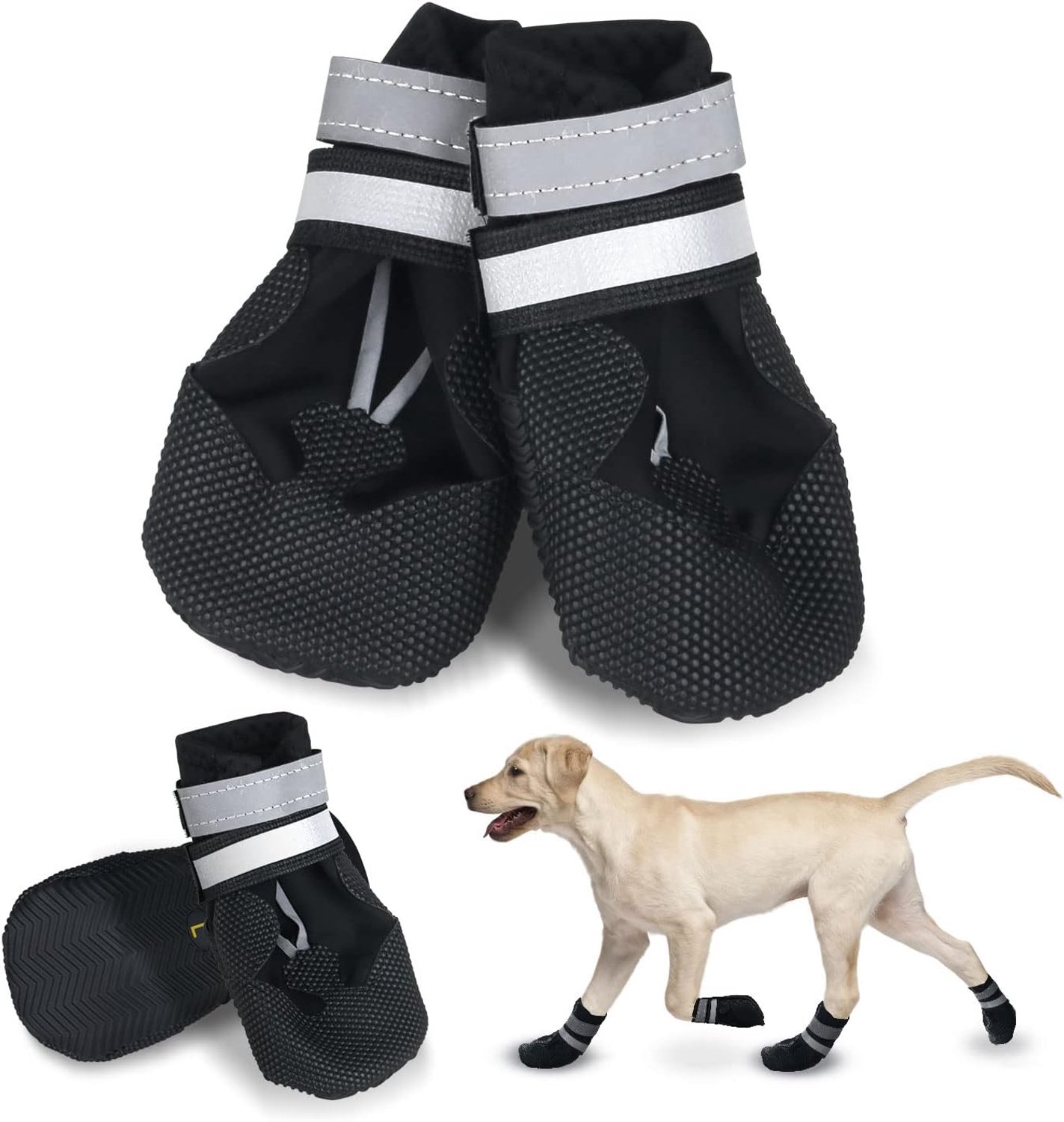 Antislip schoenen voor honden, set van 4, met reflectoren, klittenband, voor kleine honden
