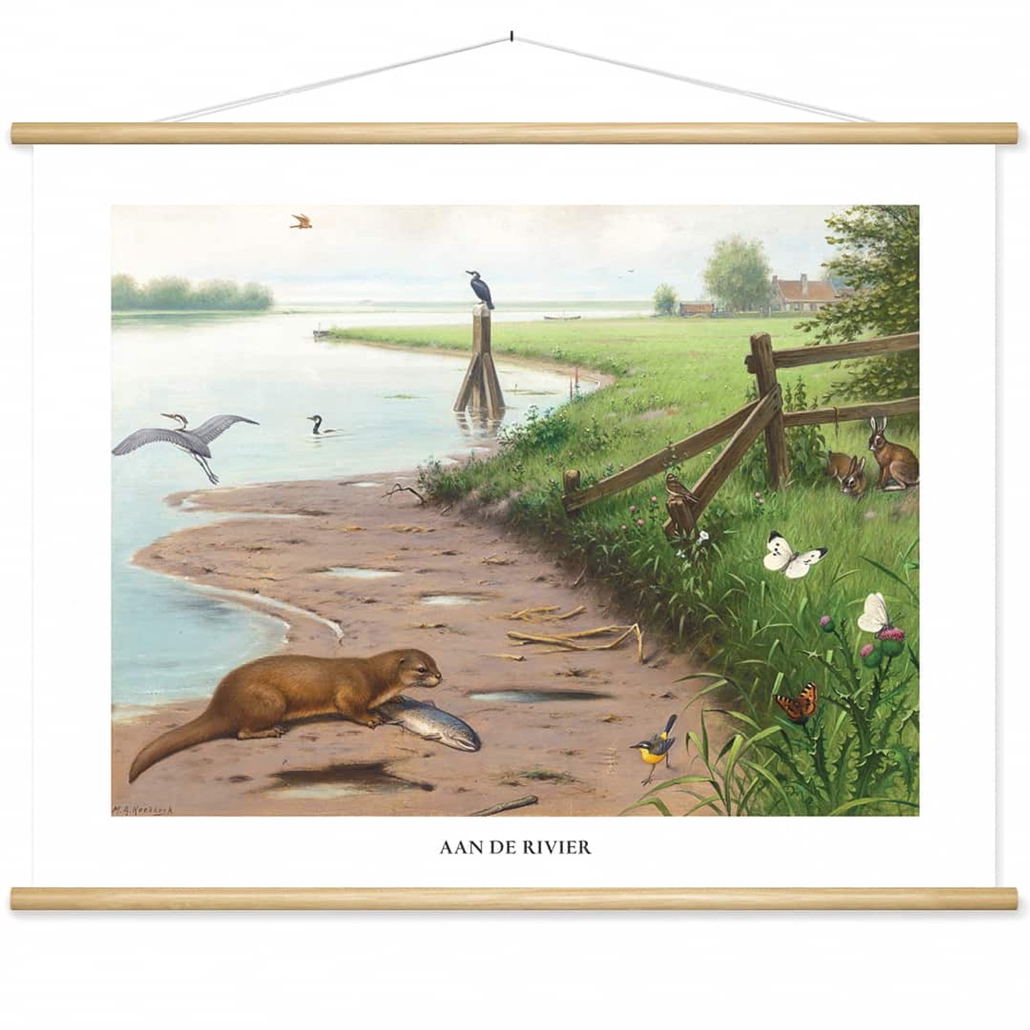 wallchart unlimited Schoolplaat 'Aan de rivier' van M.A. Koekkoek wit