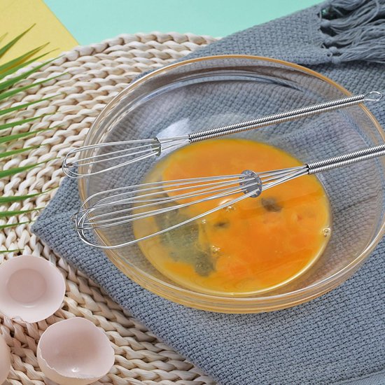 Een set van 4 mini roestvrijstalen keukeneiermixers, handmixer, gebruikt voor eieren, sauzen en deegproductie (zilver), 2 grote en 2 kleine — afbeelding 5