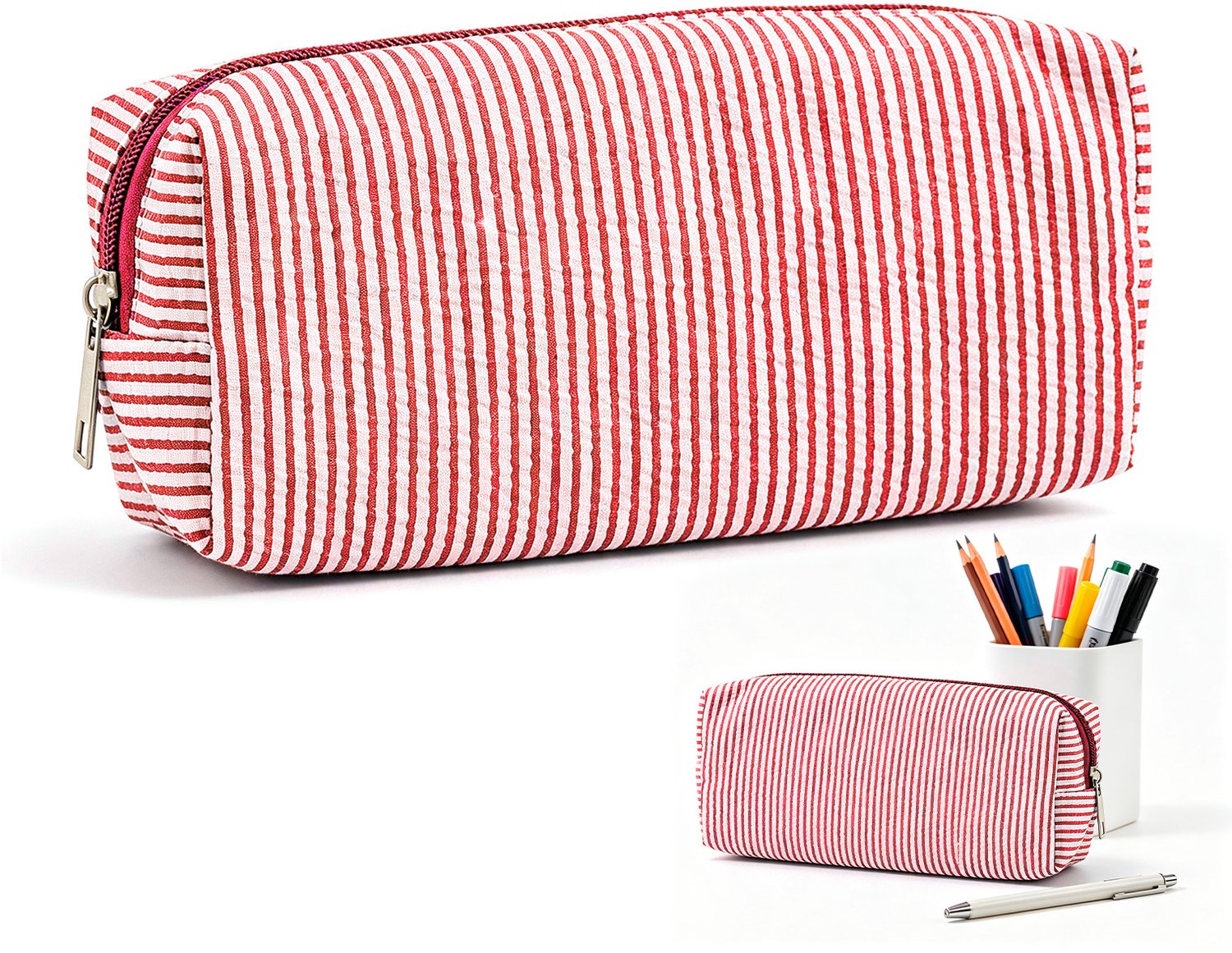 Grote Etui - 21x7.5x8 cm - Rode Strepen - Ruime Pennenzak