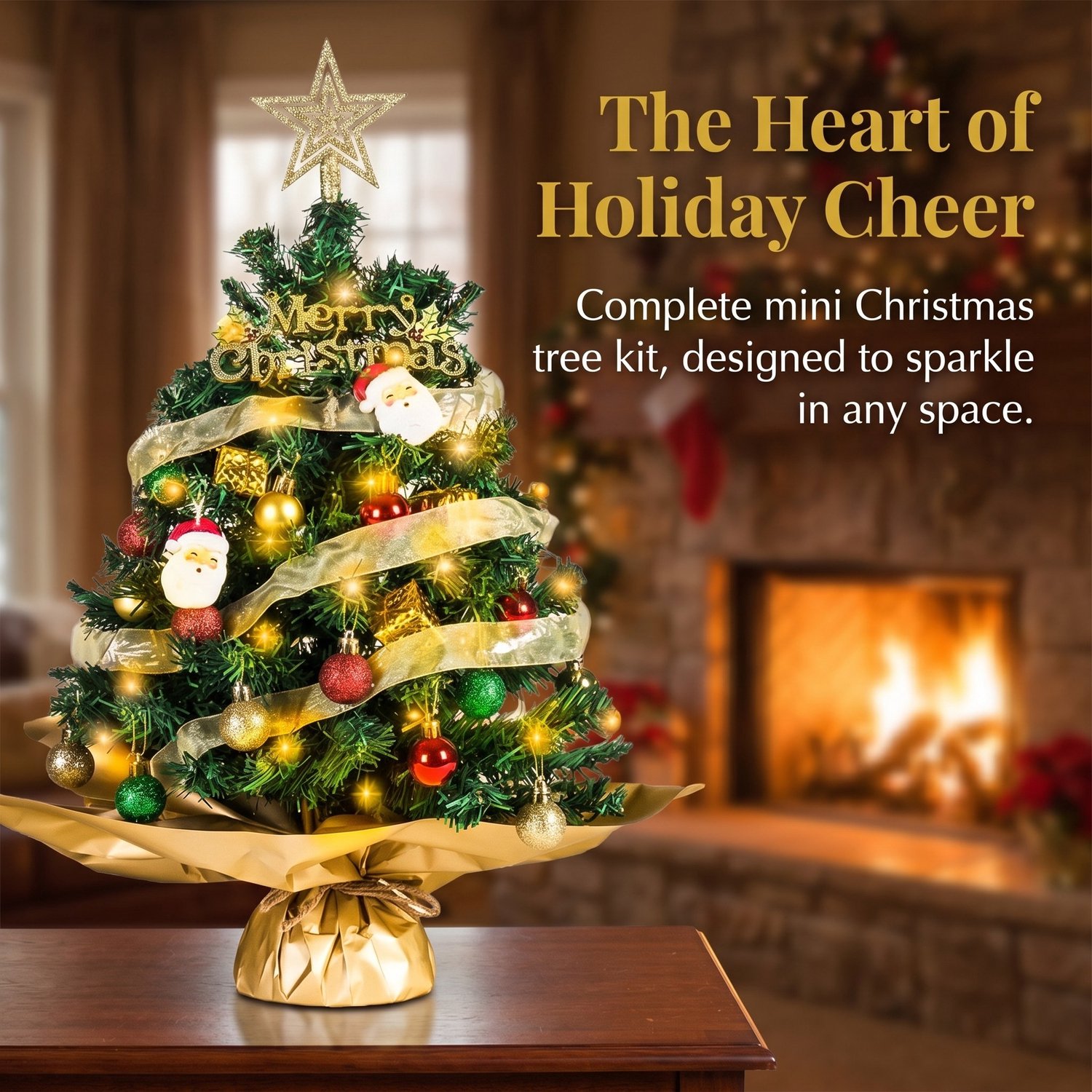 Mini-kerstboom met verlichting (60 cm) voor feestelijke decoratie, op tafel of in huis – foto 3