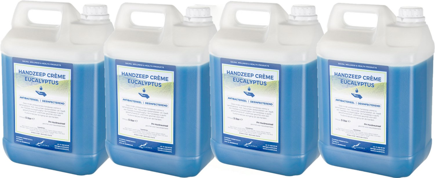 Claudius Handzeep Crème Eucalyptus 5 liter - set van 4 stuks - - voordeelverpakking - navulling