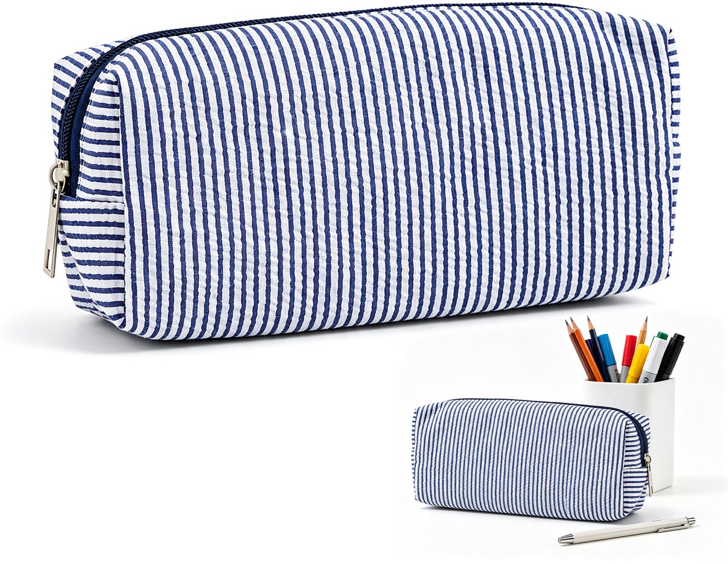 Grote Etui - 21x7.5x8 cm - Marineblauw Strepen - Duurzaam