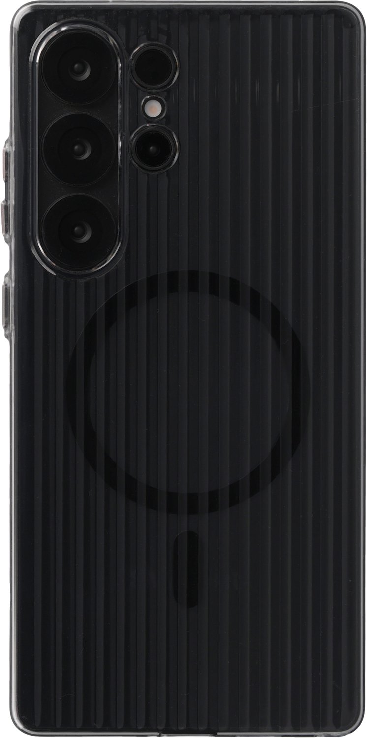 Accezz Hoesje - Geschikt voor Samsung Galaxy S25 Ultra - Lite Backcover met Magnetische Ring - Fluted - Smokey Clear