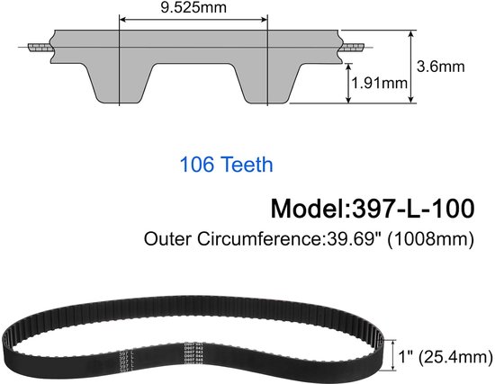 Distributieriem 397-L-100 - 99,7 inch x 2,5 cm - Rubber 106 tanden - Ideaal als vervangonderdeel Vemera - Vemera — afbeelding 5