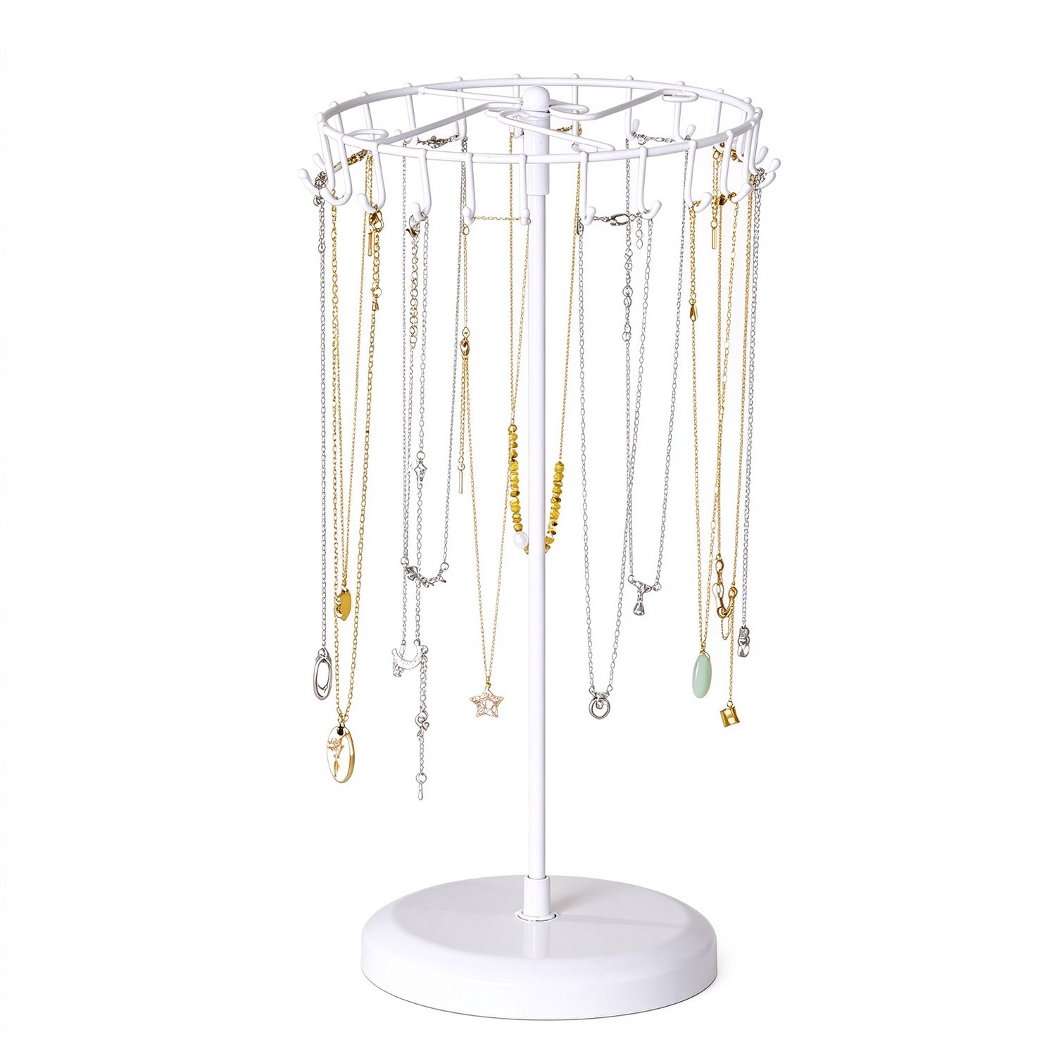 Lifhelpe Opbergaccessoires - Draaibare sieradenstandaard - Wit metaal met 23 haken - Afmetingen H34,8 × B20,5 cm - Opslag voor kettingen, armbanden, ringen en oorbellen