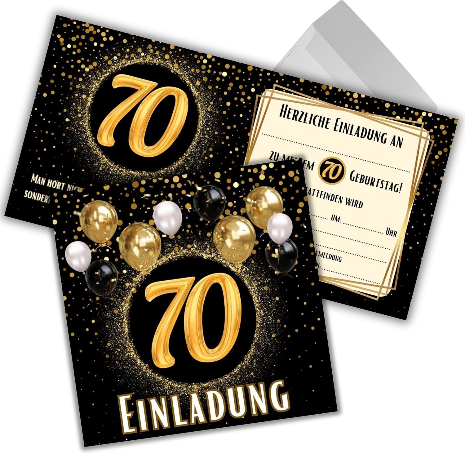 70e verjaardag - 12 stuks met enveloppen - 12x12 cm