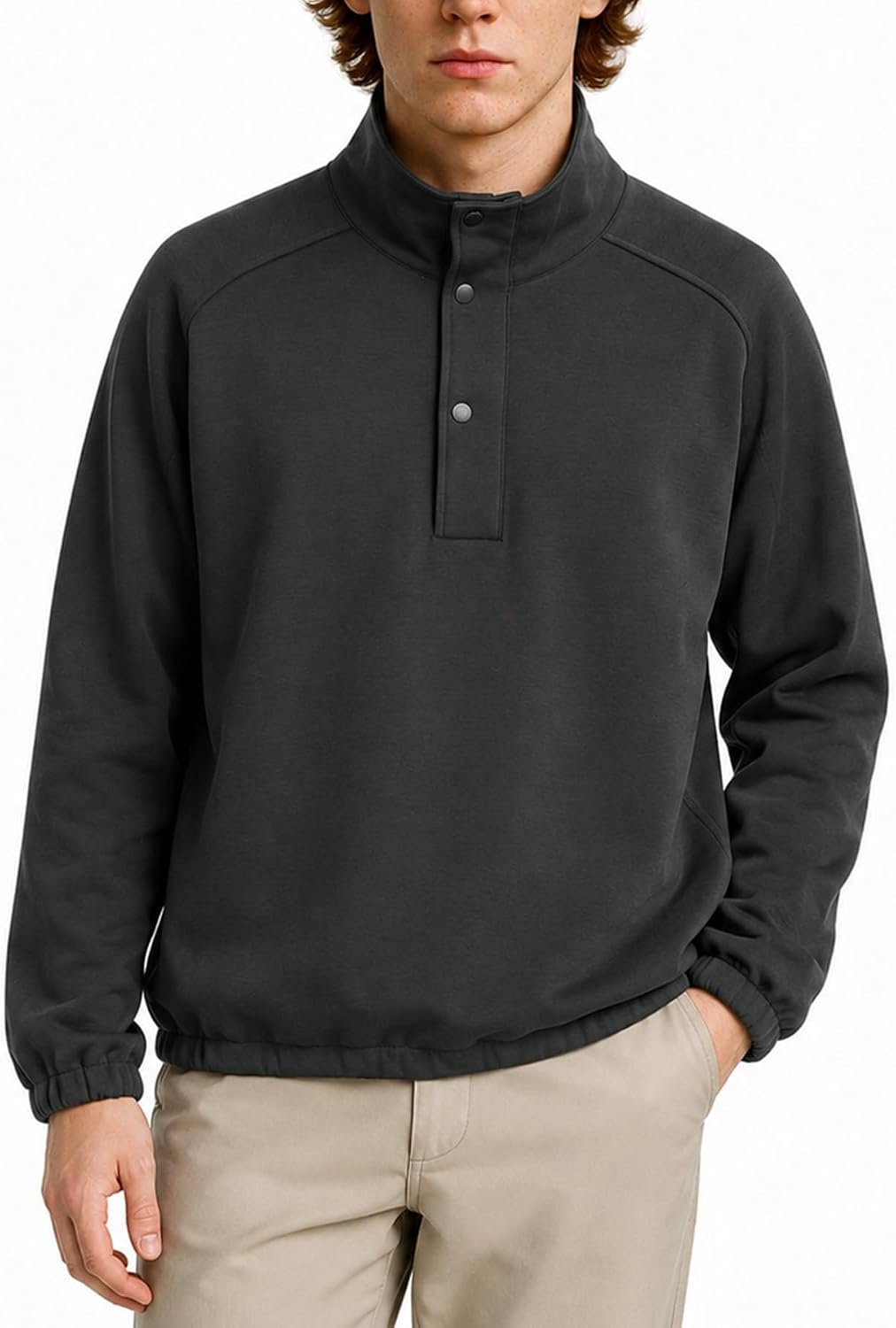 Sweatshirt met opstaande kraag en knoopsluiting