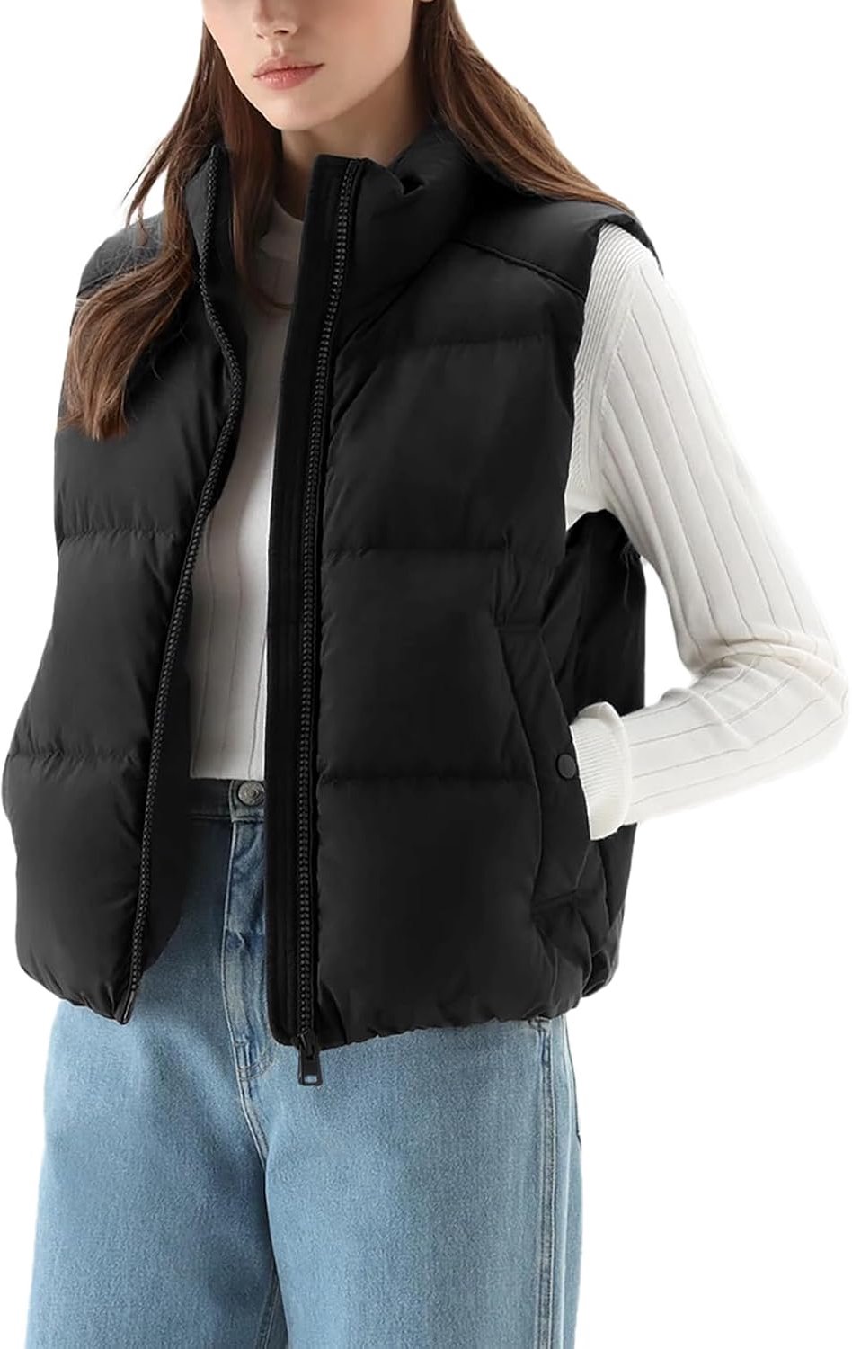 Vest, steekkraag, zonder mouwen, licht gewatteerd