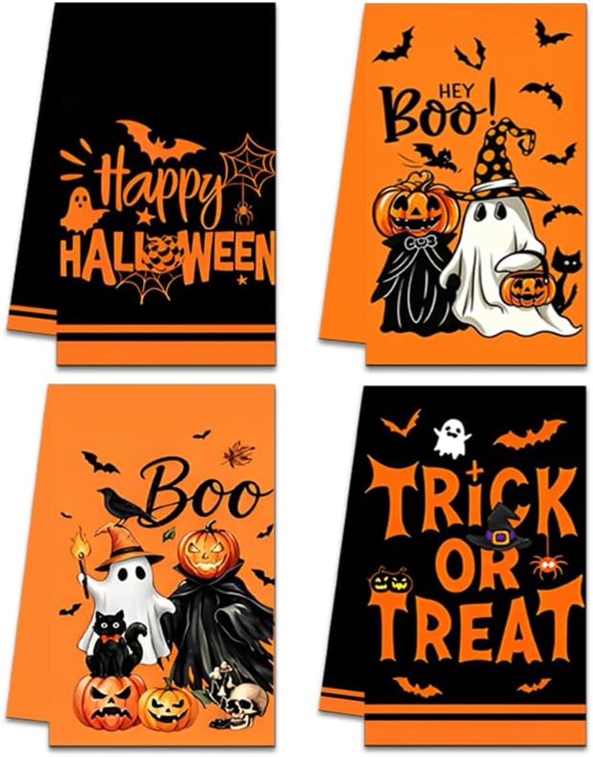 4x Halloween theedoek 40x60 cm geest pompoenen