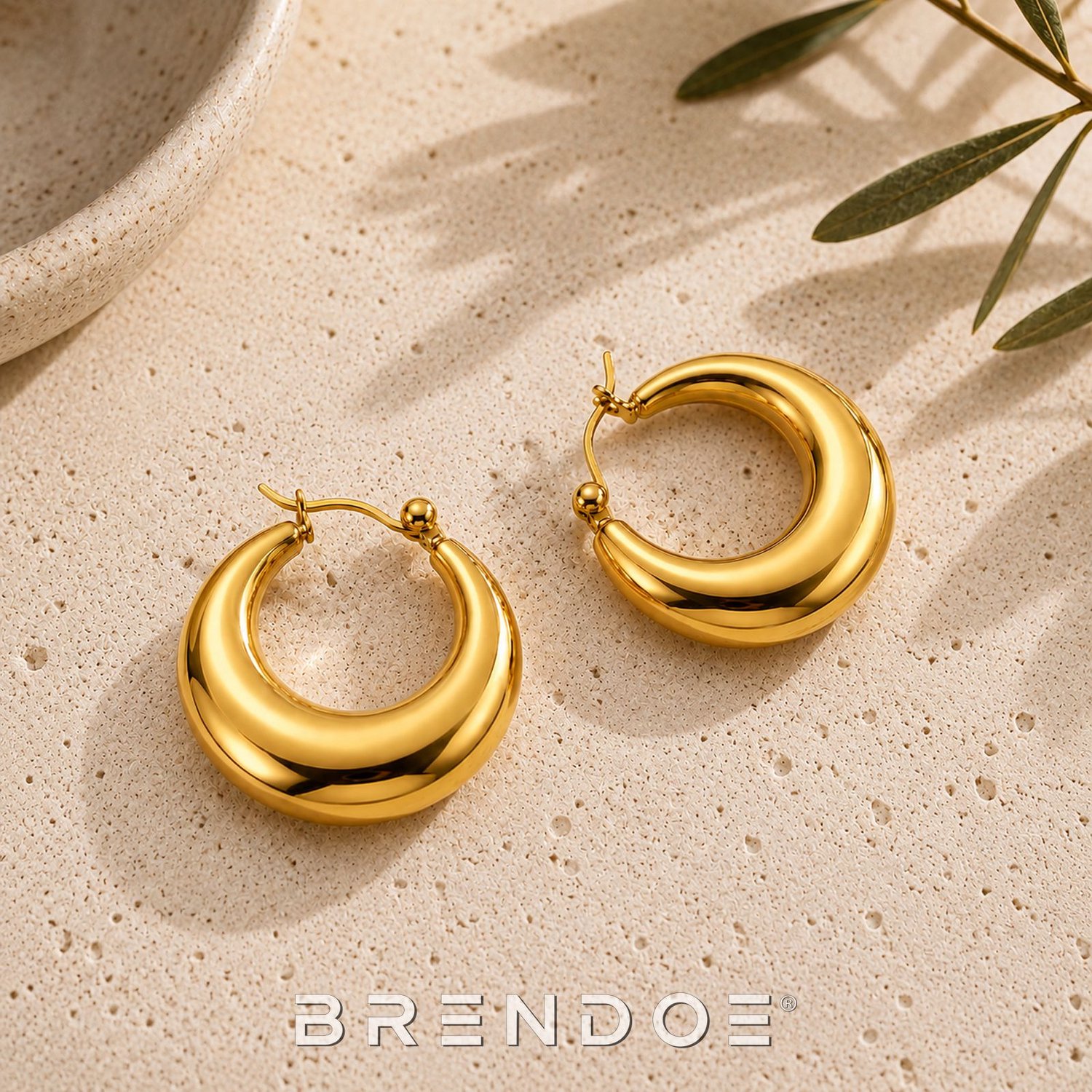 Brendoe Oorringen Dames Goud - Geometrisch Design - Koper - 18K Verguld - 925 Zilveren Oornaald