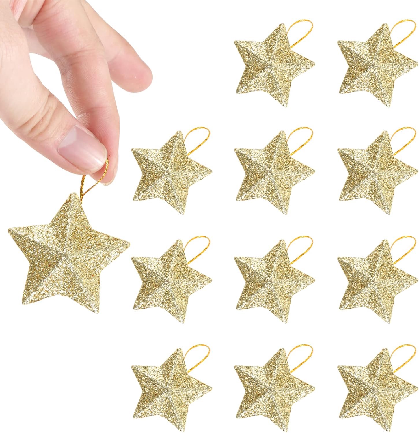 12 Kerststerren, 45x45mm, goudkleurig, fonkelend, kerstboomdecoratie