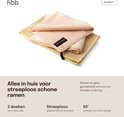 Drie beige microvezeldoeken voor streeploos schone ramen, wasbaar op 60 graden.