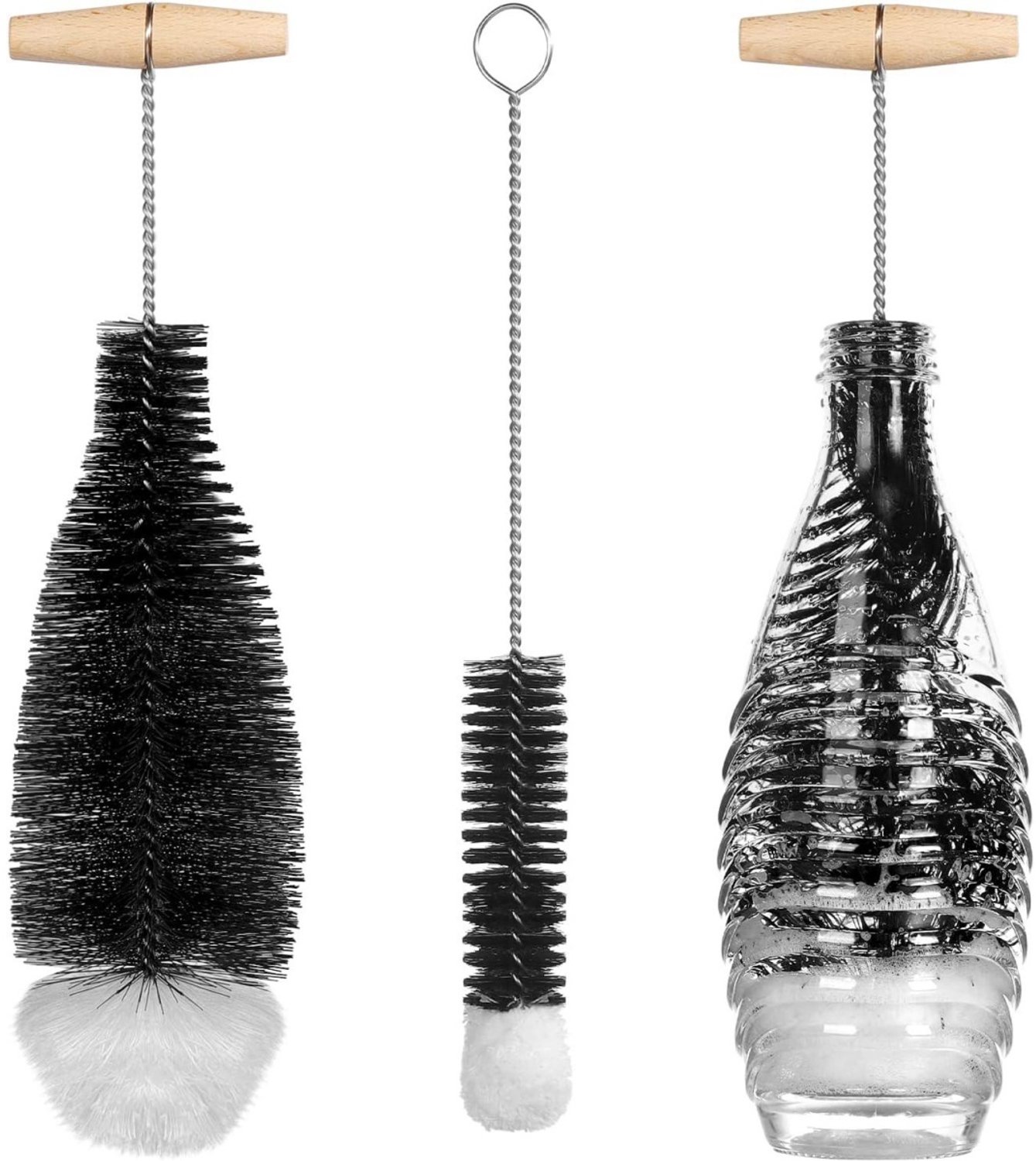 SSTRWGOOD Flessenborstel – 2-pack – Geschikt voor SodaStream Crystal-glazen flessen – Reinigingsborstel voor bruiswaterflessen – Geschikt voor het reinigen van glazen flessen van 0,6 l, bruiswaterflessen en drinkglazen