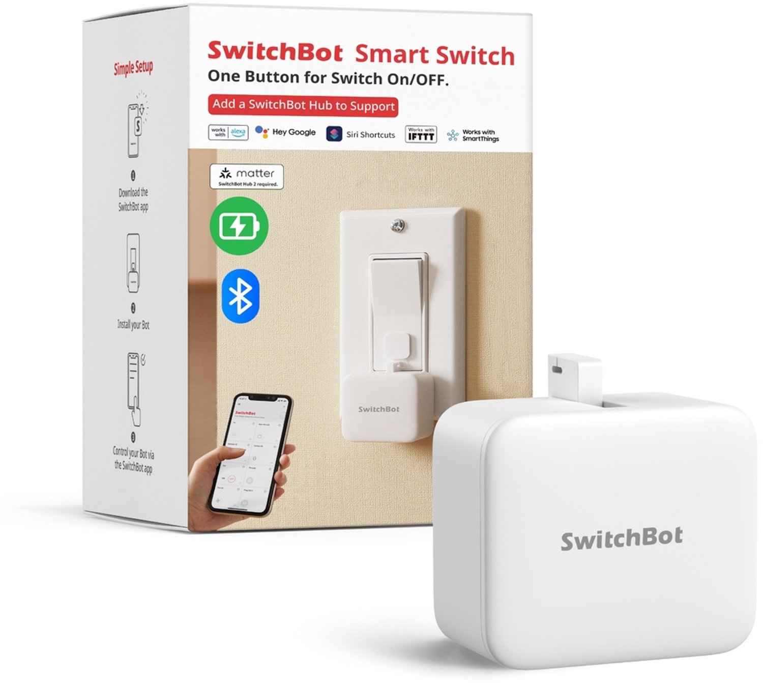 SwitchBot Bot 2 White - Smart oplaadbare afstandsbediening - Smart Home - Draadloos