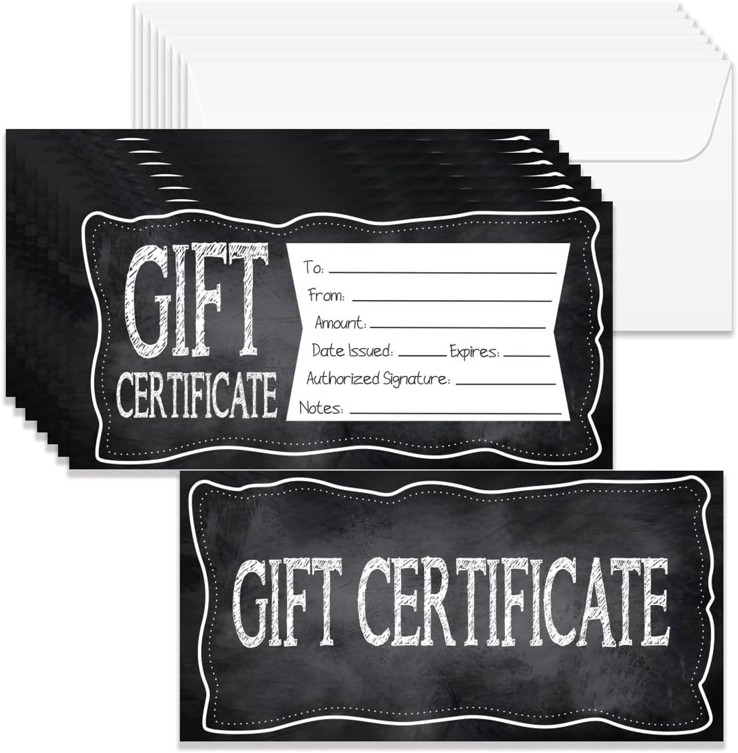 Cadeaubonnen 17 x 8,5 cm - zwarte schoolbordkaarten - blanco met enveloppen - ideaal voor verjaardag en restaurant - ServiceTopper