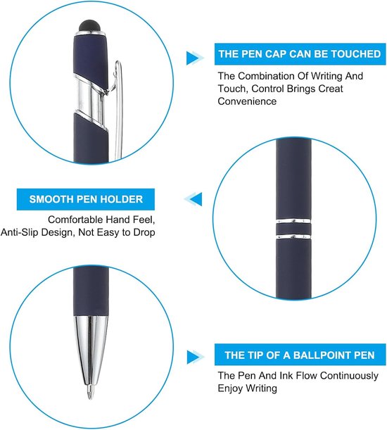 Balpen met styluspunt 1,0 mm - 6 stuks metalen pen blauw - touchscreen stylus voor aanraakschermen - m-winkel — afbeelding 3