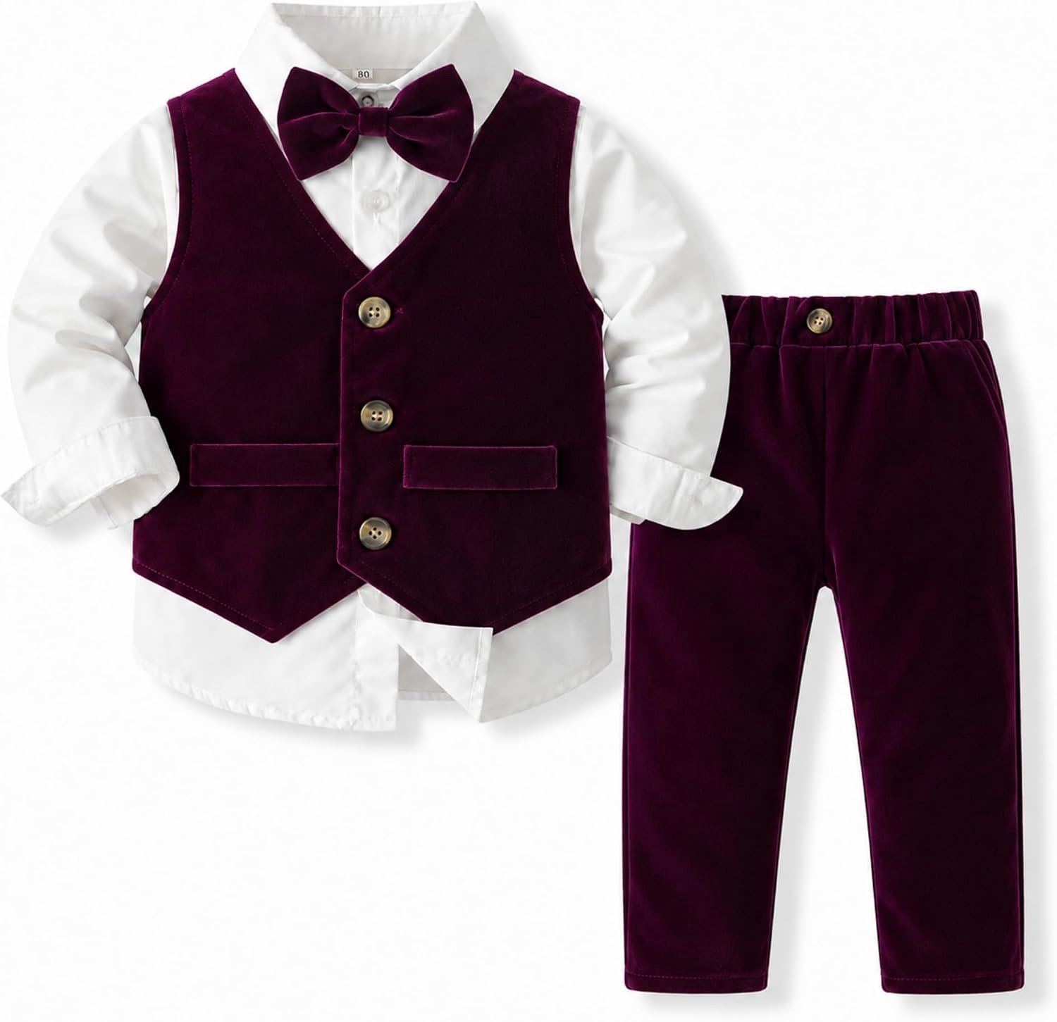 Pak set 4-delig met overhemd, veloursvest, broek en vlinderdas