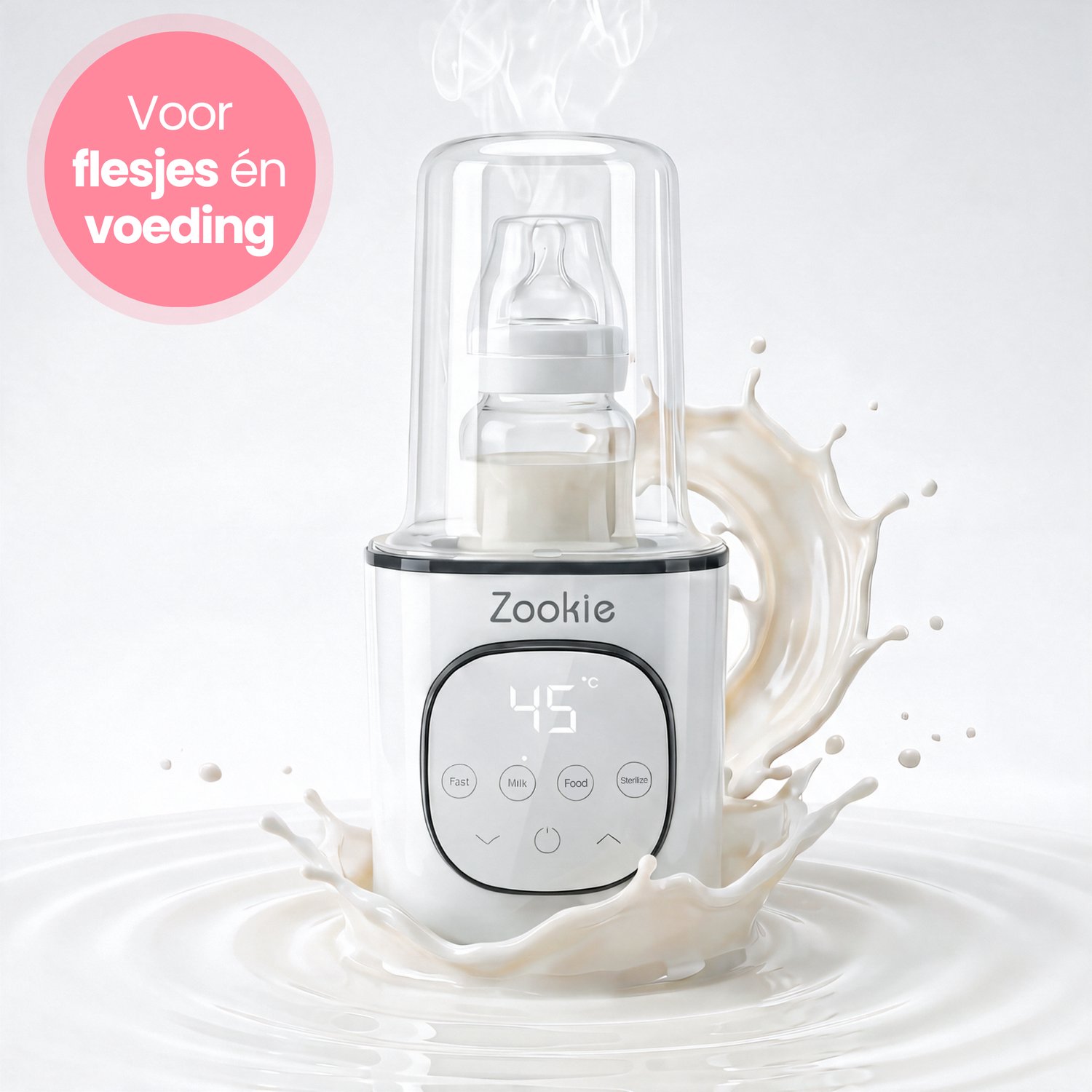 Zookie® Milo Flessenwarmer - Elektrische Flesverwarmer 4-in-1 - Opwarmen, Warmhouden, Babyvoeding Verwarmen & Steriliseren - Geschikt voor Alle Babyflessen - Werkt op Netstroom - Warmhouden tot 24 Uur - BPA vrij - Wit