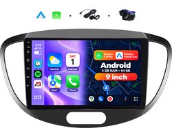 Boscer 2 Din Autoradio - Geschikt voor Hyundai i10 2008-2013 - Draadloos Apple CarPlay & Android Auto - 9 Inch HD Touchscreen - Android 15 - 4+64GB - GPS - WiFi, Bluetooth & USB - Achteruitrijcamera & Microfoon