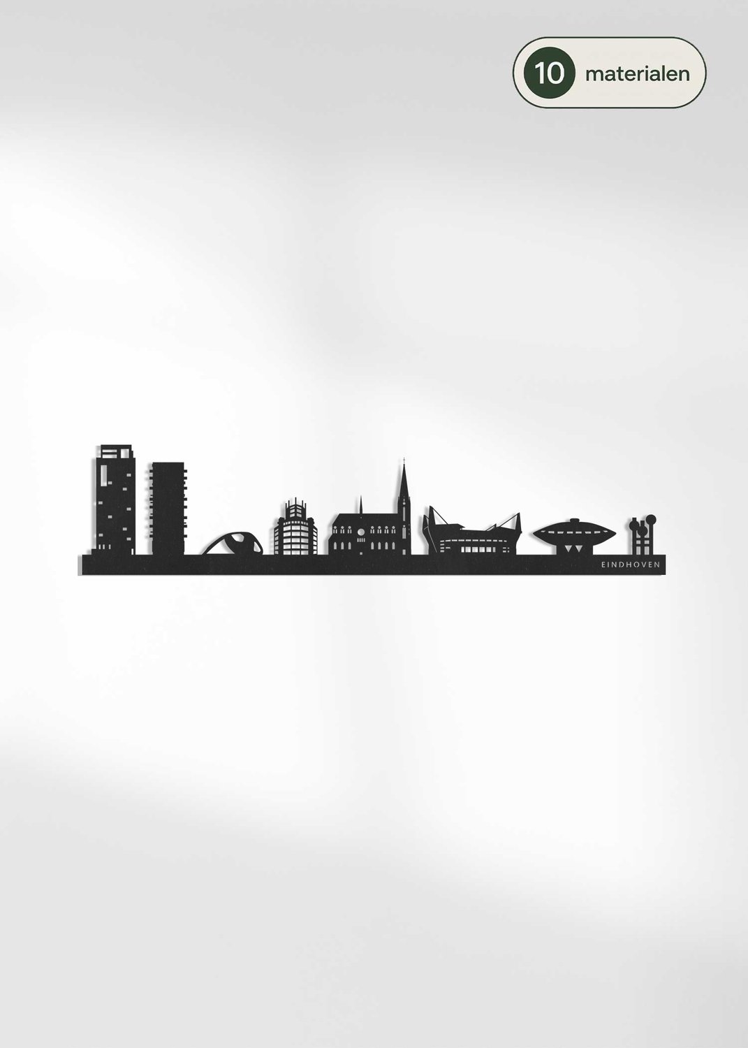 Houten Skyline Eindhoven | Wanddecoratie voor aan de muur | Zwart MDF | 70 x 14 cm