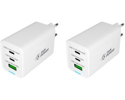 2 stuks OneOne 65W super snellader met 3 poorten. USB A en 2x USB C. Compacte GAN Quick Charge lader. PD PPS oplader adapter past op Samsung Galaxy M07, F07, M17, F17, Z TriFold, Tab A11 / A11+, Tab S11 / S11 Ultra, Tab S5e, Tab S6, Tab S7, Tab S8