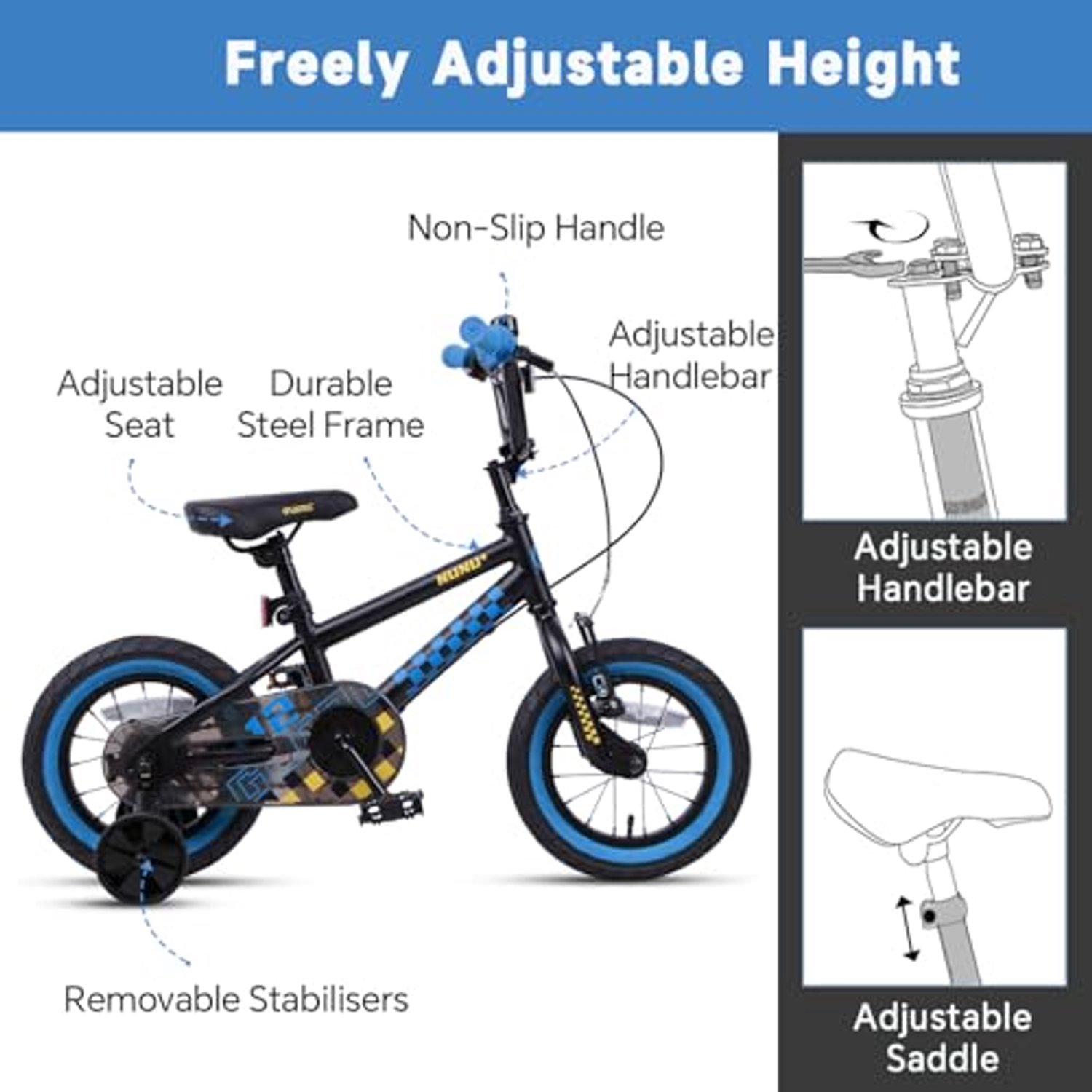 BMX Stijl Kinderfiets met Steunwielen voor Kinderen van 2 tot 10 Jaar